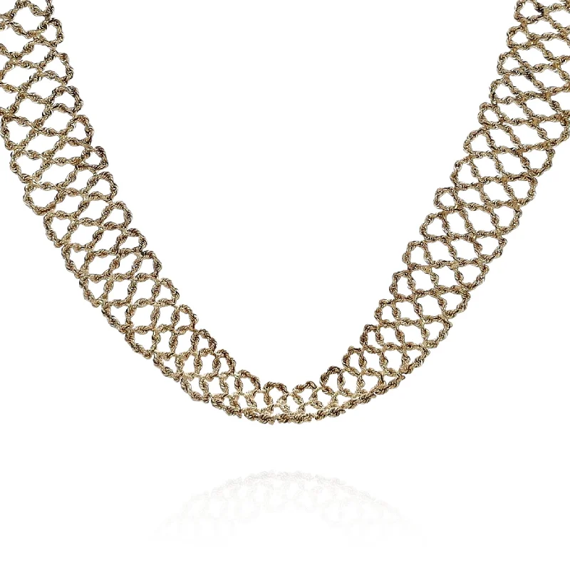 Tilted design necklaces-Customizable Necklaces-Estate 14k Yellow Gold 21" Wide Woven Rope Mesh Design Necklace