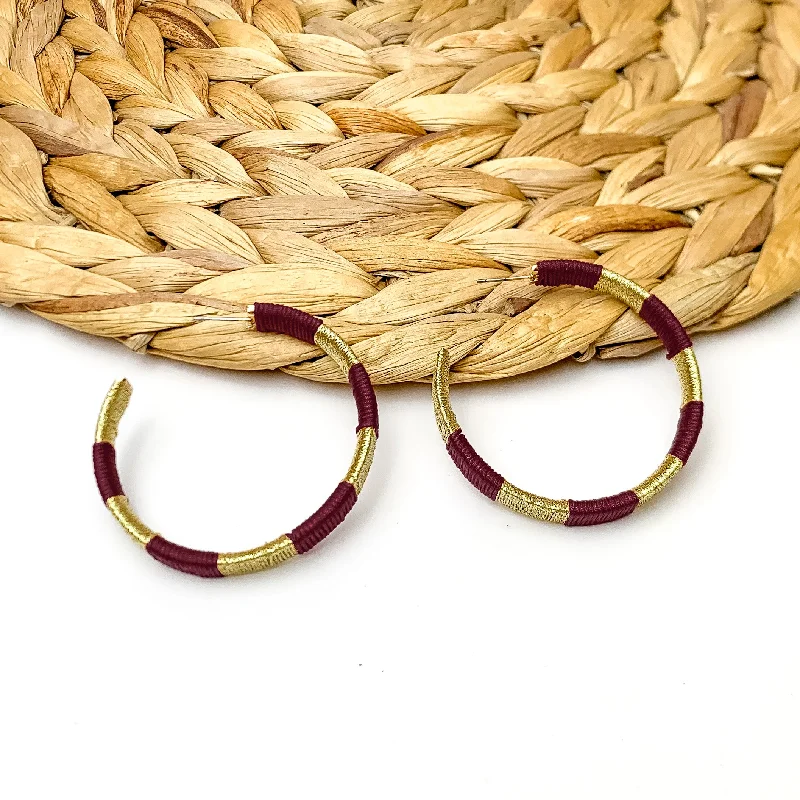 Cluster Earrings-Game Day Glam Colored Hoop Earrings in Maroon and Gold