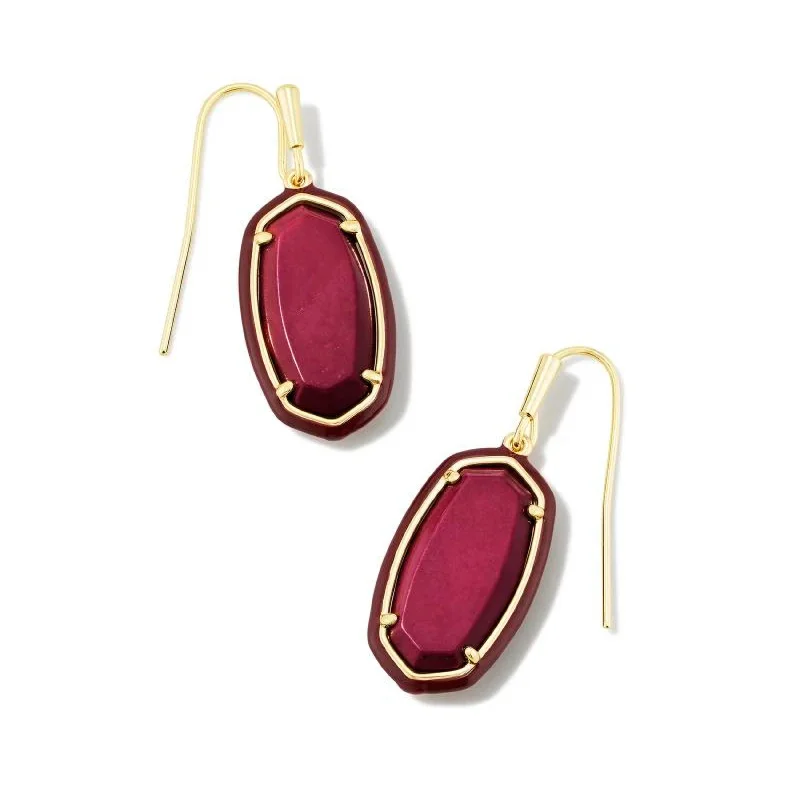 Luxury Earrings-Kendra Scott | Dani Gold Enamel Frame Drop Earrings in Maroon Magnesite