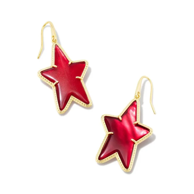 Antique Earrings-Kendra Scott | Ada Gold Star Drop Earrings in Cranberry Illusion