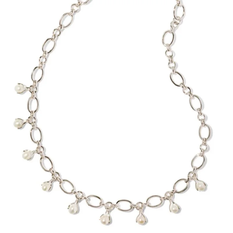 Angel Earrings-Kendra Scott | Ashton Silver Pearl Chain Necklace in White Pearl