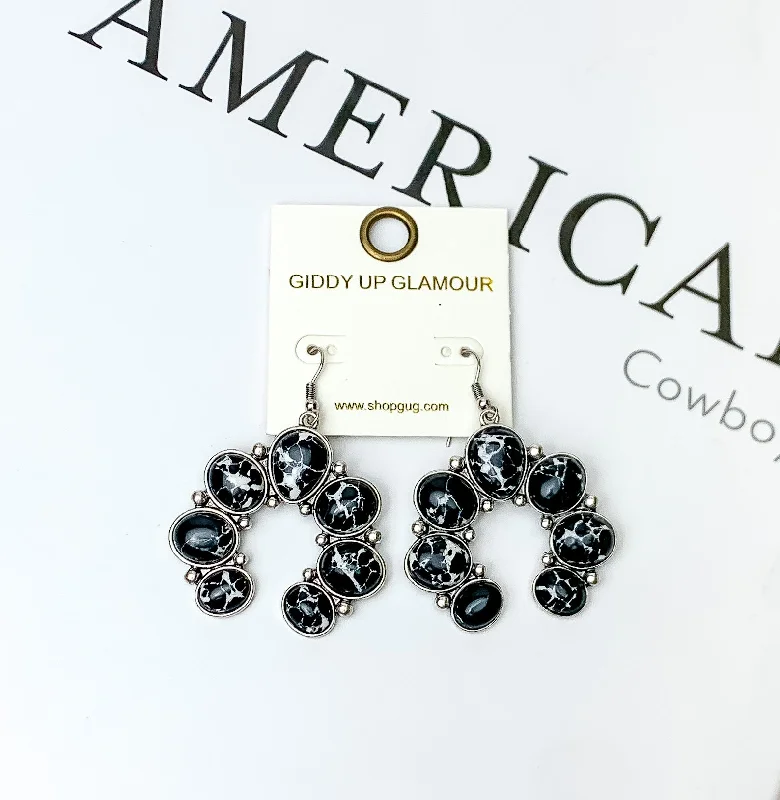 Designer Earrings-Squash Blossom Stone Earrings In Black