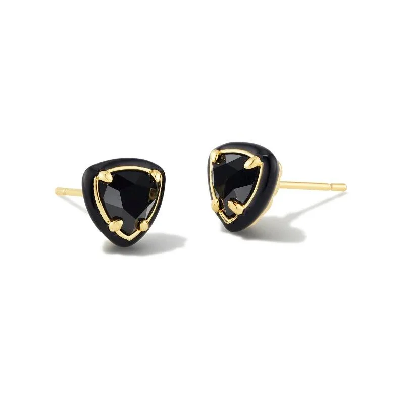 Crown Earrings-Kendra Scott | Arden Gold Enamel Framed Stud Earrings in Black Agate