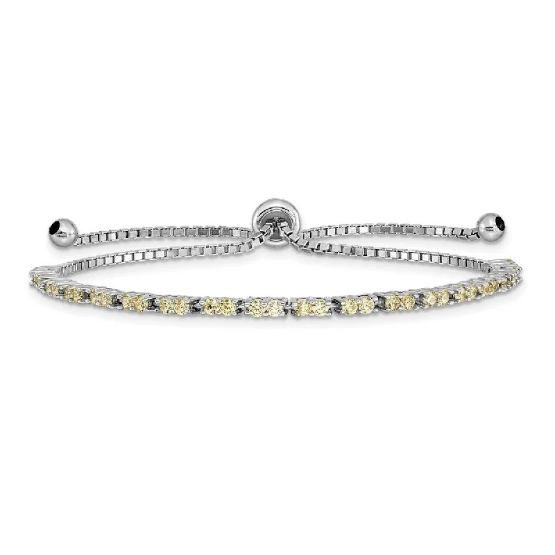 Multi-bead bangles-Hip Hop Bangles-Curata 925 Sterling Silver Rhodium Plated November Yellow CZ Cubic Zirconia Simulated Diamond Adj Bracelet