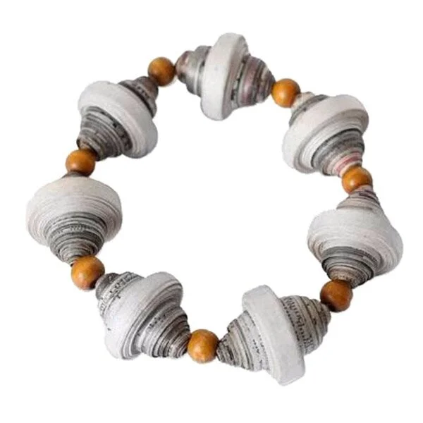 Linen cord bangles-Affordable Bangles-Handmade Golden Dawn Recycled Paper Stretch Bracelet (Ghana)