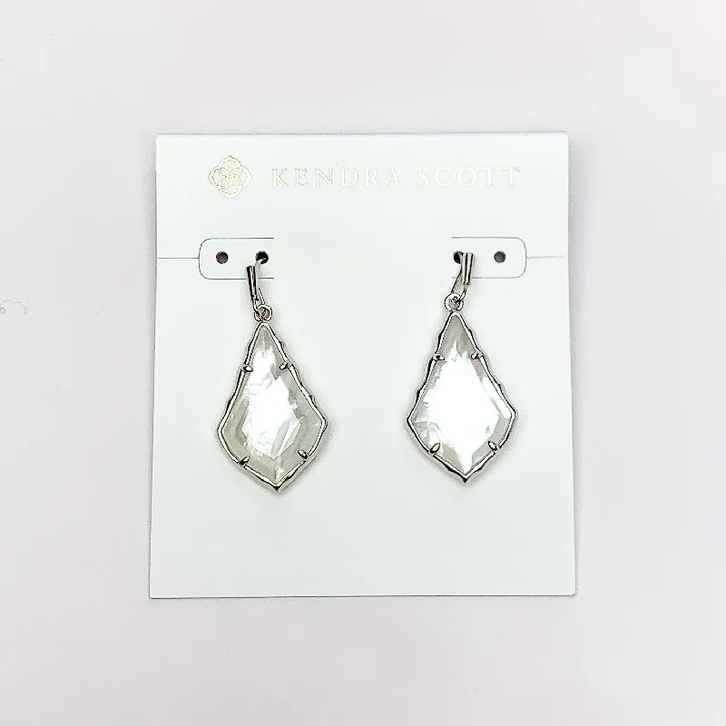 Hoop Earrings-Kendra Scott | Small Faceted Alex Silver Drop Earrings in Ivory Illusion