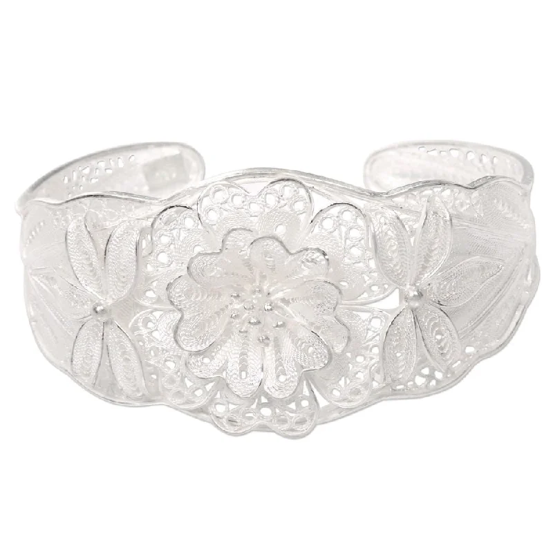 Fine bead bangles-Animal Bangles-NOVICA Sterling Silver Filigree Bracelet, 'God'S Garden' (Indonesia) - 7'6" x 9'6"