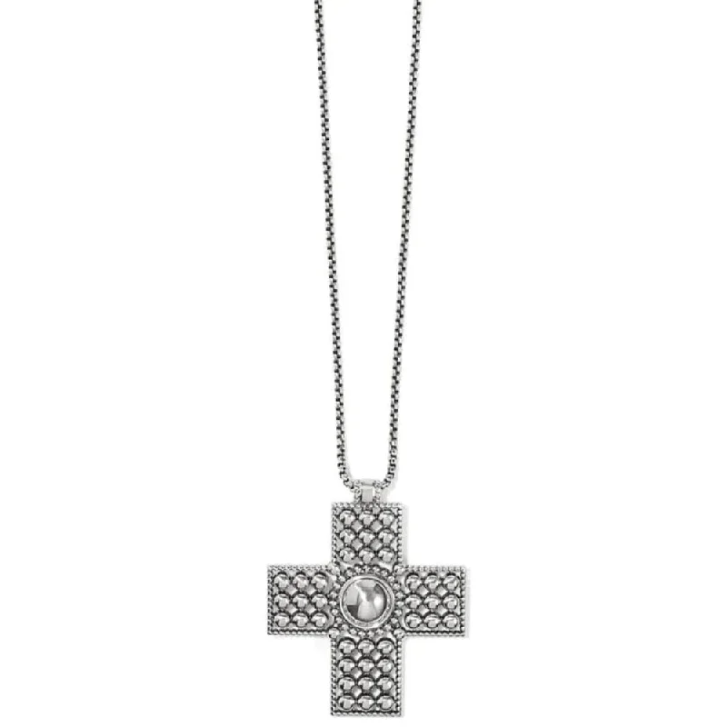 Spinel necklaces-Geometric Necklaces-Brighton Pretty Tough Cross Necklace in Silver Tone