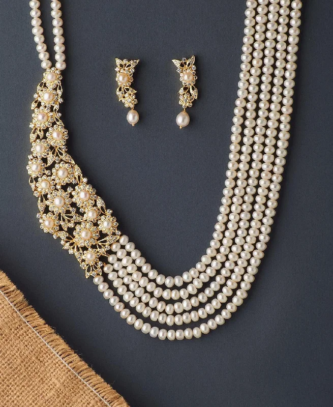 Fold knot necklaces-Wedding Necklaces-Delightful Seed Pearl Necklace Set