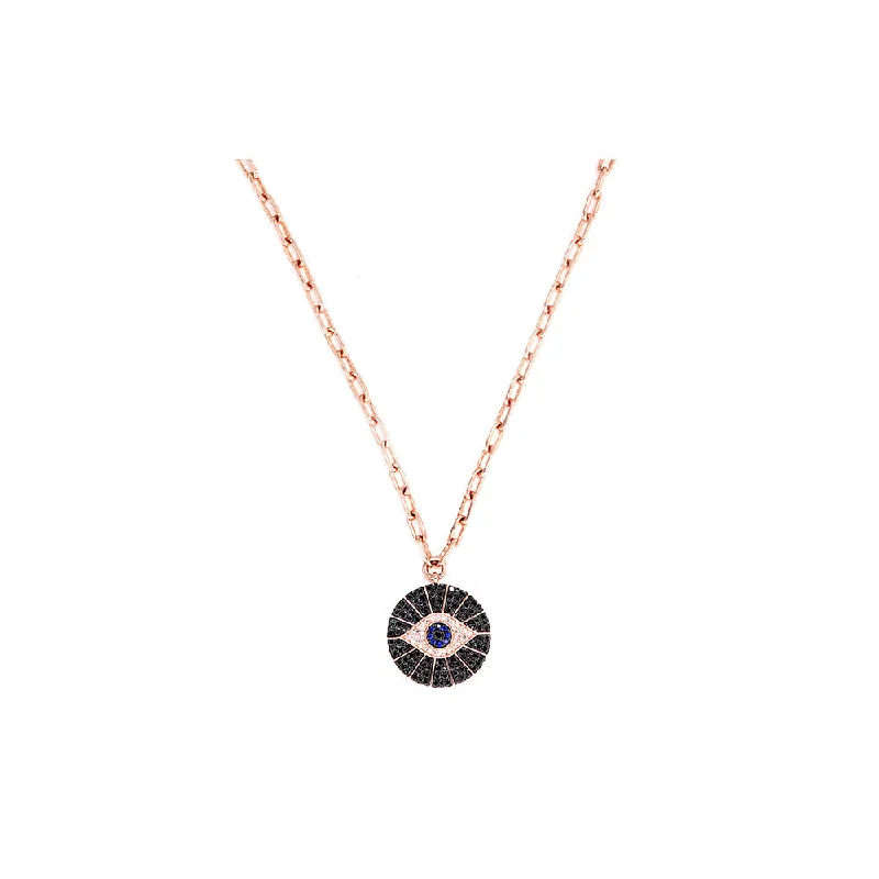 Triple birthstone necklaces-Beaded Necklaces-14K Rose Gold Chain Link Diamond Pave Evil Eye Necklace