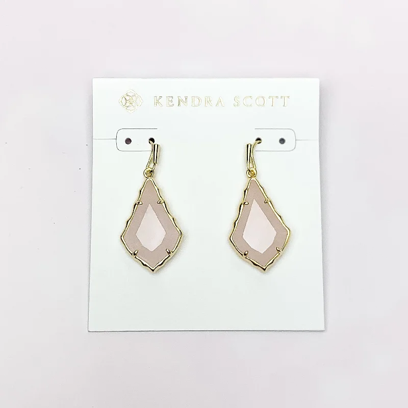 Affordable Earrings-Kendra Scott | Small Faceted Alex Gold Drop Earrings in Rose Quartz