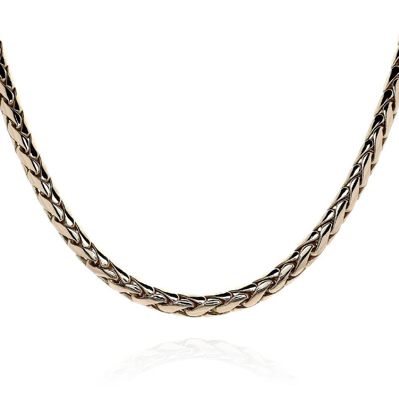 Multi-link necklaces-Floral Necklaces-Estate 14k Yellow Gold 16" High Polish Domed Braided Design Necklace