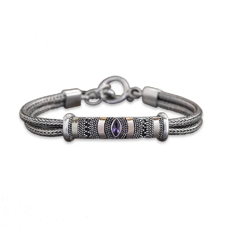 Twig weave bangles-Bohemian Bangles-Handmade Gold Overlay 'Desire' Amethyst Bracelet (Indonesia)