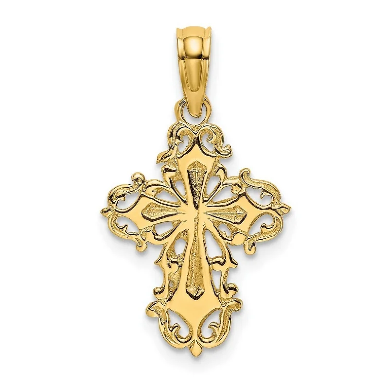 High gloss necklaces-Designer Necklaces-Curata 14k Yellow Gold Small Ornate Cross Pendant Necklace 12mm x20mm