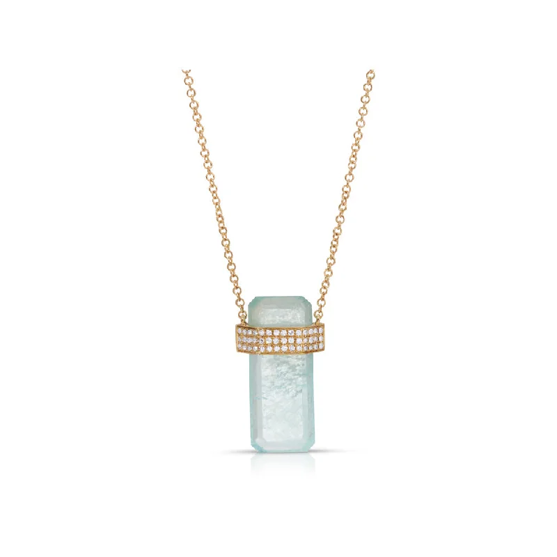 Peace charm necklaces-Infinity Necklaces-14K Yellow Gold Aquamarine & Diamond Pendant Necklace