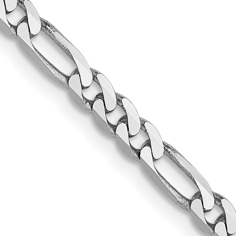 Sleek art bangles-Designer Rings-Curata 14k White Gold 8" 3.0mm Flat Figaro Chain Bracelet