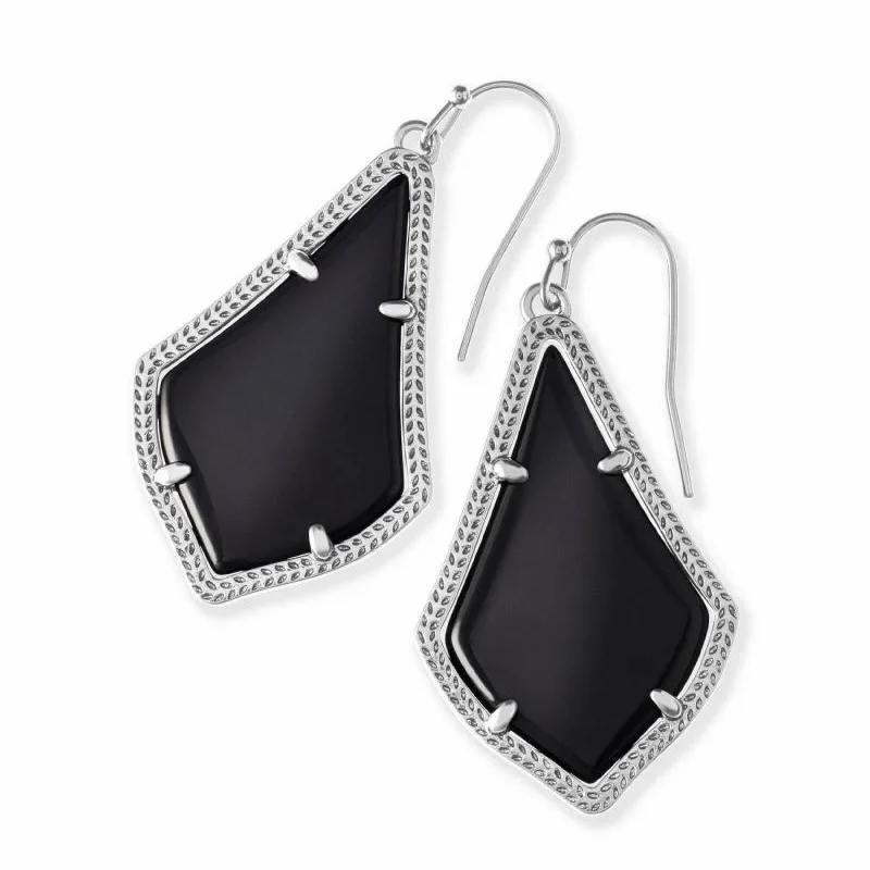 Vintage Earrings-Kendra Scott | Alex Silver Drop Earrings in Black Opaque Glass