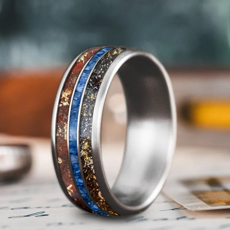 Fine cord rings-Custom Design - 3-Inlay Narrow Center Ring Ra7QITIIvkaSNoLI8AEmXi-D