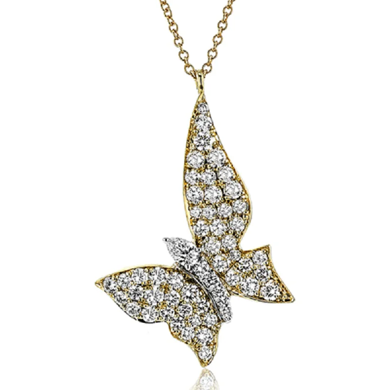 Triple birthstone necklaces-Beaded Necklaces-Simon G. 18k Gold Diamond Butterfly Pendant Necklace