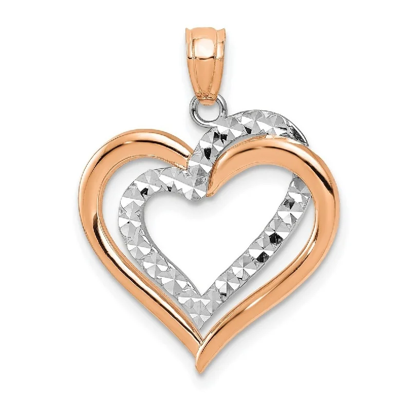 Morganite necklaces-Fish Necklaces-Curata 14k Two-Tone Gold 18" Sparkle-Cut Heart Pendant Necklace