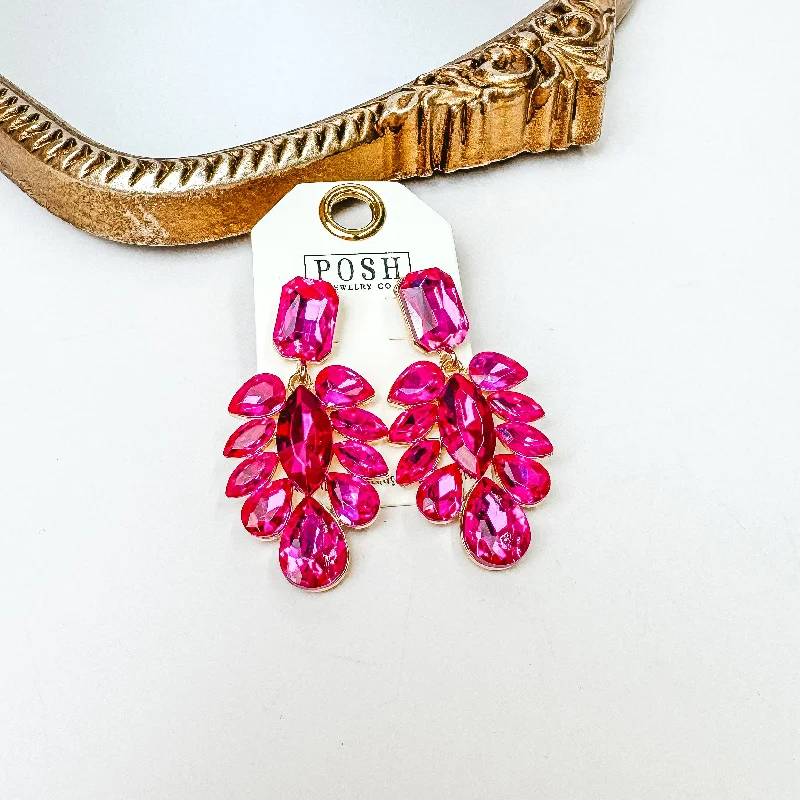 Space Earrings-Posh by Pink Panache | Gold Tone Crystal Teardrop Statement Earrings in Fuchsia Pink