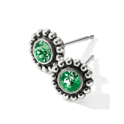 Luxury Earrings-Brighton | Silver Tone Twinkle Mini Post Earrings in Peridot