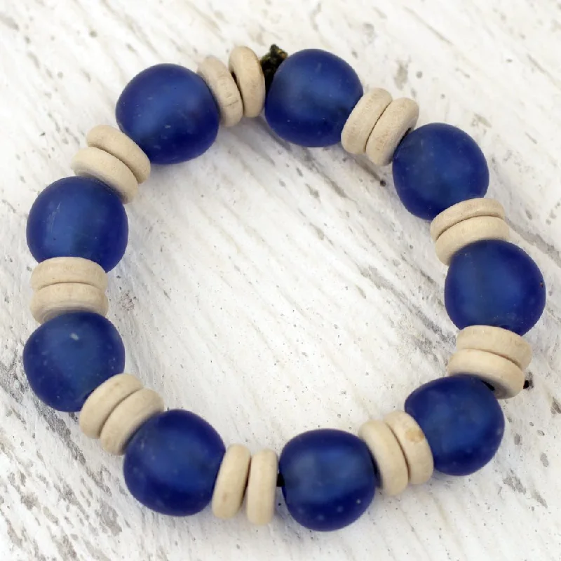 Solid gold bangles-Nature Bangles-Handmade Recycled Glass Sese Wood 'Accra Blue' Bracelet (Ghana)