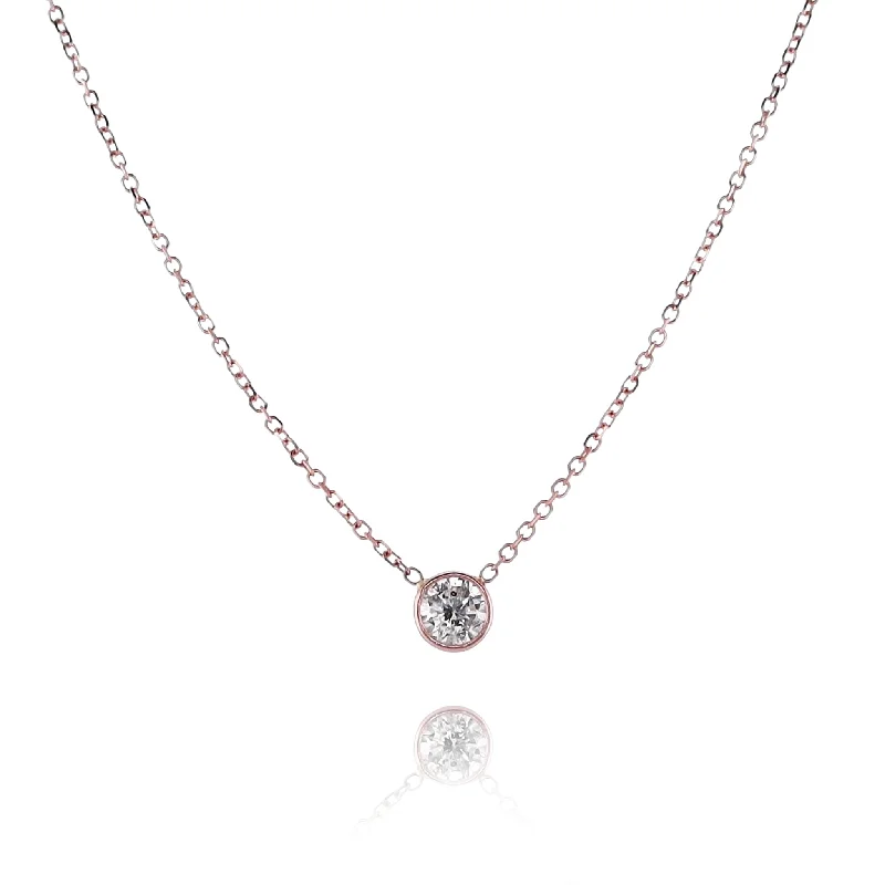 Amethyst stone necklaces-Bridal Necklaces-Estate 14 Karat Rose Gold Solitaire Diamond Pendant Necklace