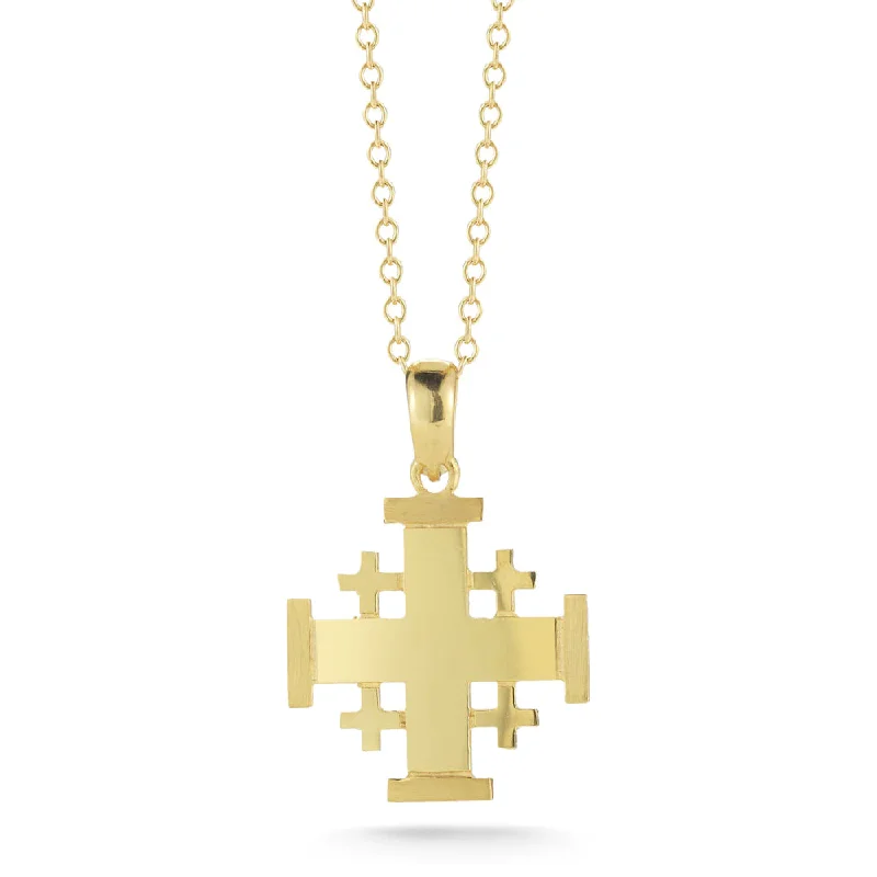 Strong clasp necklaces-Ethnic Necklaces-14k Gold Jerusalem Cross Pendant Necklace