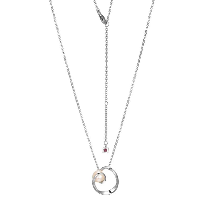 Multi-link necklaces-Floral Necklaces-Elle Sterling Silver "Luna 2.0" Freshwater Pearl Necklace