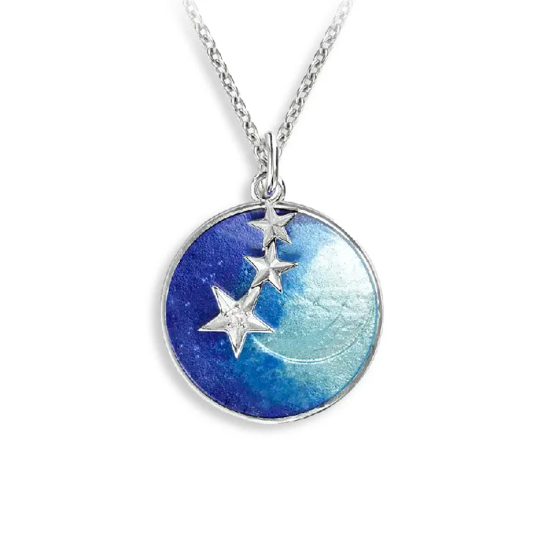 Round pendant necklaces-Key Necklaces-Nicole Barr Blue Round 3 Stars Necklace