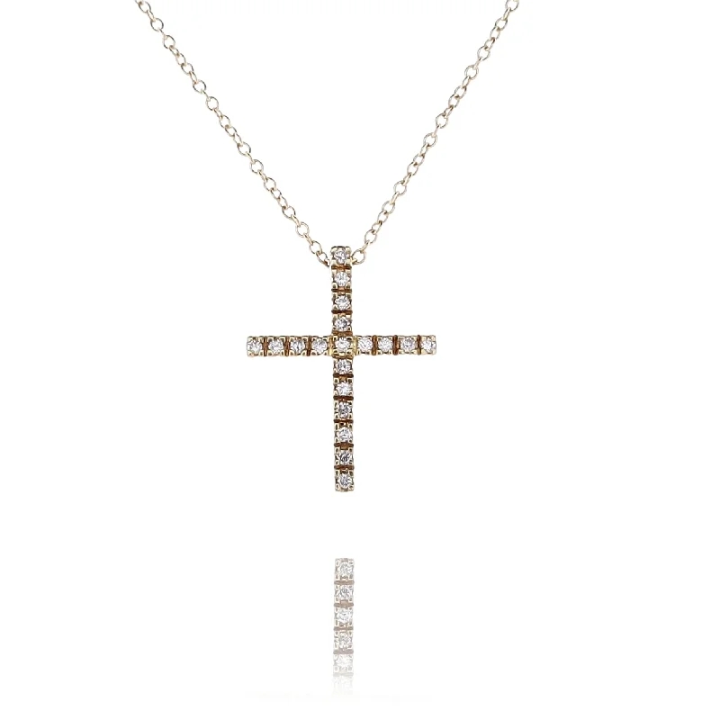 Round pendant necklaces-Key Necklaces-Estate 18 Karat Yellow Gold Diamond Cross Pendant Necklace