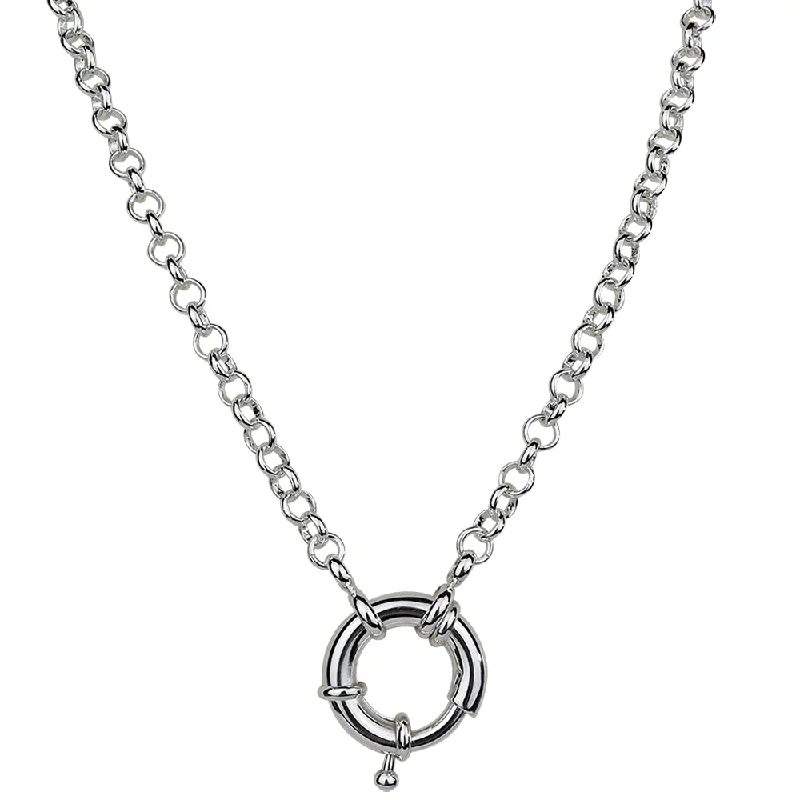 Light bead necklaces-Handmade Necklaces-Sailor Clasp Rolo Chain Charm Holder 18" Necklace (Sterling Silvertone)