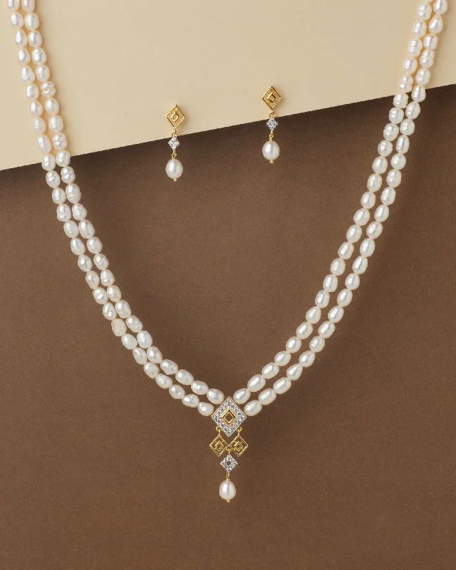 Dew glass necklaces-Luxury Necklaces-Elegant Pearl Necklace Set