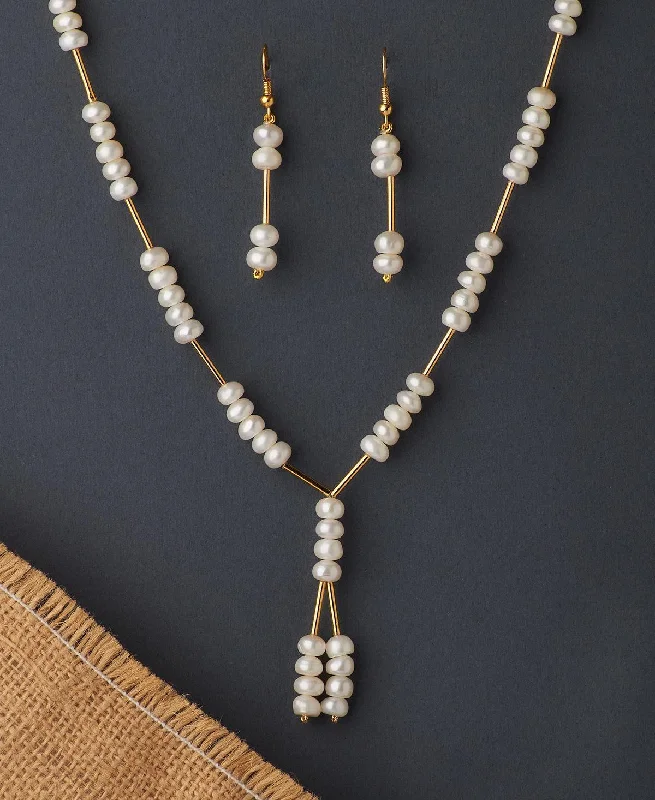 Flexible cord necklaces-Cross Necklaces-Classy Real Pearl Necklace Set