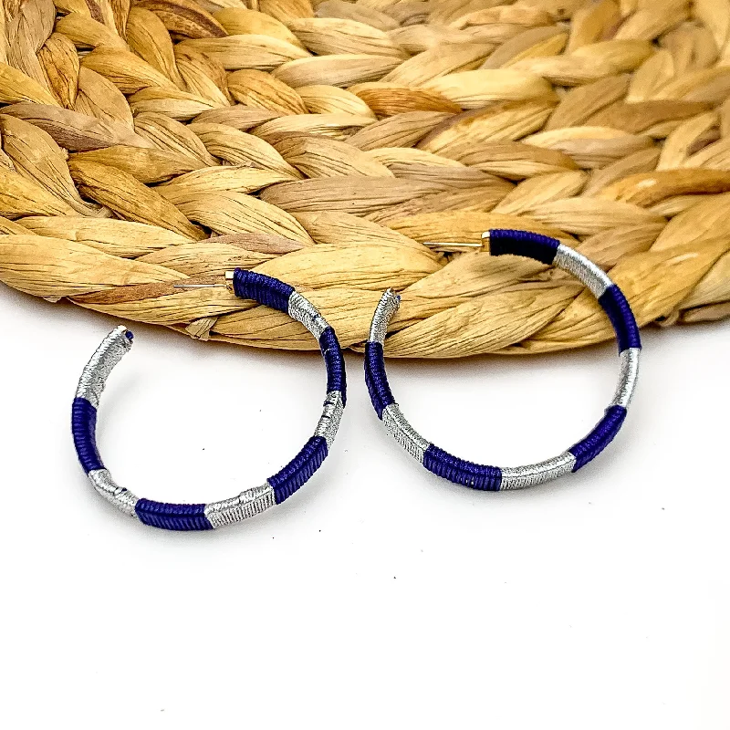 Fashion Earrings-Game Day Glam Colored Hoop Earrings in Navy and Silver