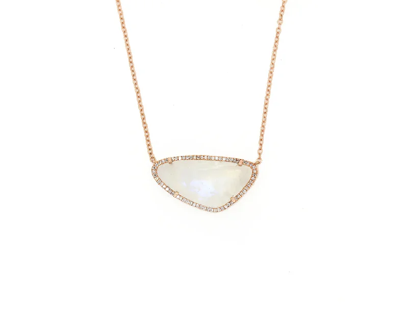 New moon necklaces-Fairy Necklaces-14k Rose Gold Diamond Pave and Moonstone Slice Necklace