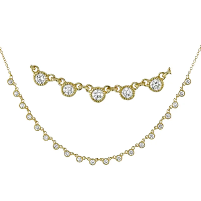 Wide bar necklaces-Crystal Necklaces-Simon G. 18k Harmonie Necklace with Diamonds