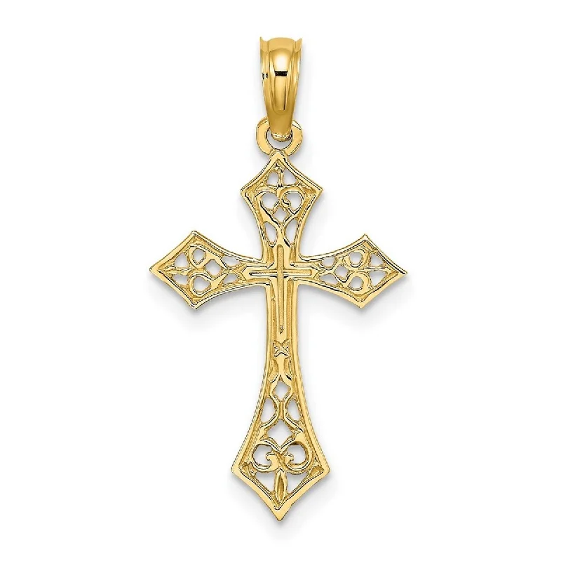 Regency style necklaces-Mermaid Necklaces-Curata 14k Yellow Gold Polished Filigree Flared Cross Necklace 16mm x 20.6mm