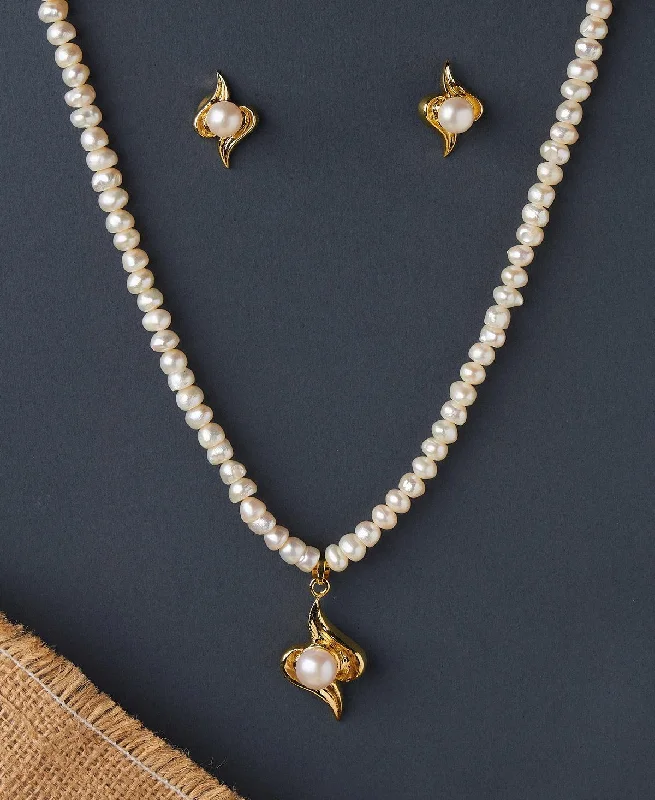 Satin gold necklaces-Diamond Necklaces-Elegant Real Pearl Necklace Set