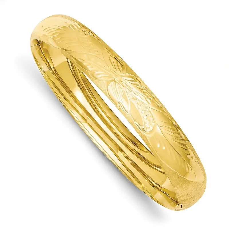 Thread cord bangles-Fairy Rings-Curata 14k Yellow Gold 10mm Florentine Engraved Hinged Stackable Bangle Bracelet