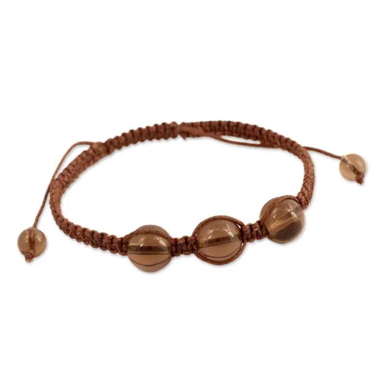 Endless charm bangles-Gold Rings-NOVICA Handmade Smoky Quartz 'Enduring Peace' Bracelet (India) - 6.25" min L - x 9.75" max L