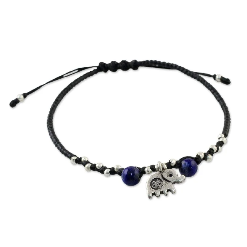 Topaz bead bangles-Custom Bangles-NOVICA Spiritual Elephant, Lapis lazuli beaded bracelet