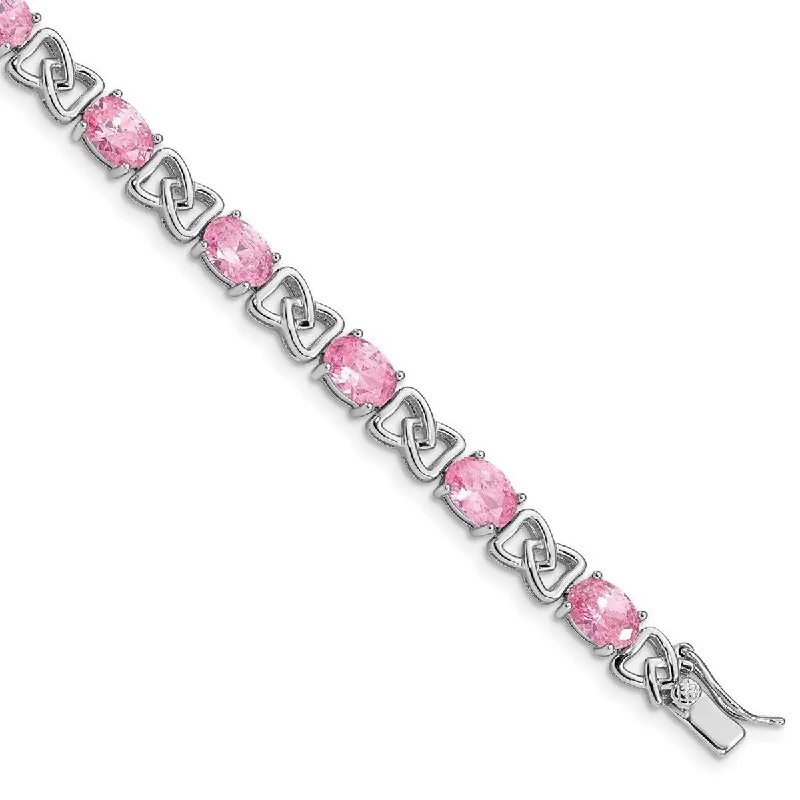 Vibrant enamel bangles-Customizable Bangles-Curata 925 Sterling Silver Polished Safety bar Pink CZ Cubic Zirconia Simulated Diamond Bracelet 7 Inch Box Clasp