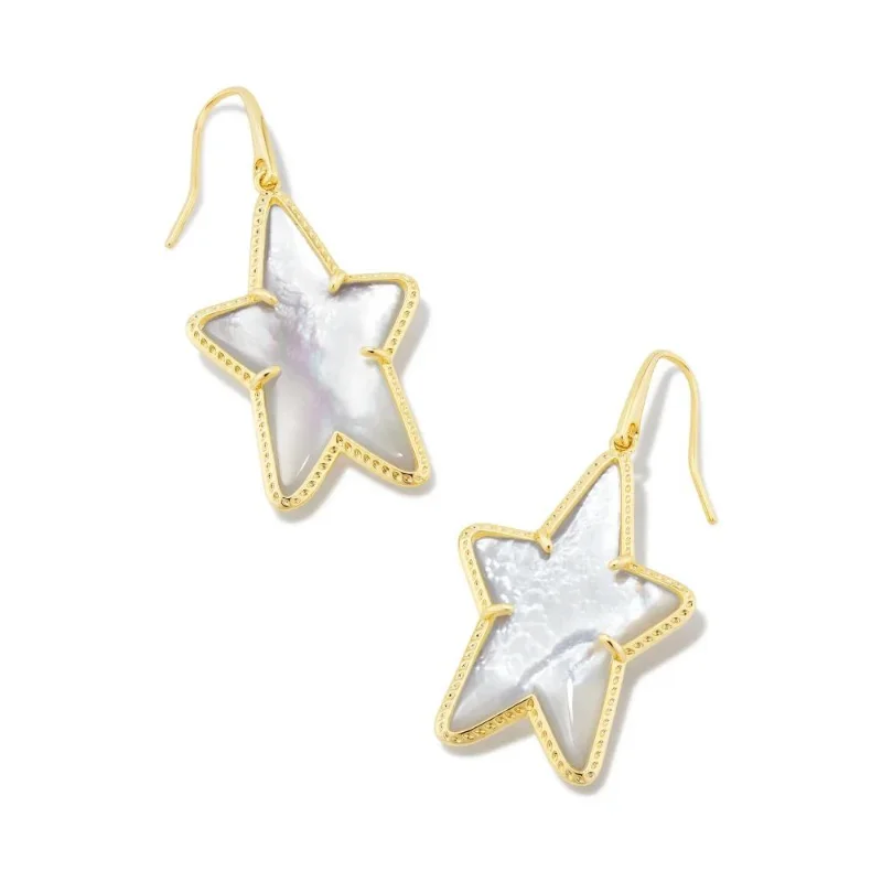 Planet Earrings-Kendra Scott | Ada Gold Star Drop Earrings in Ivory Mother-of-Pearl