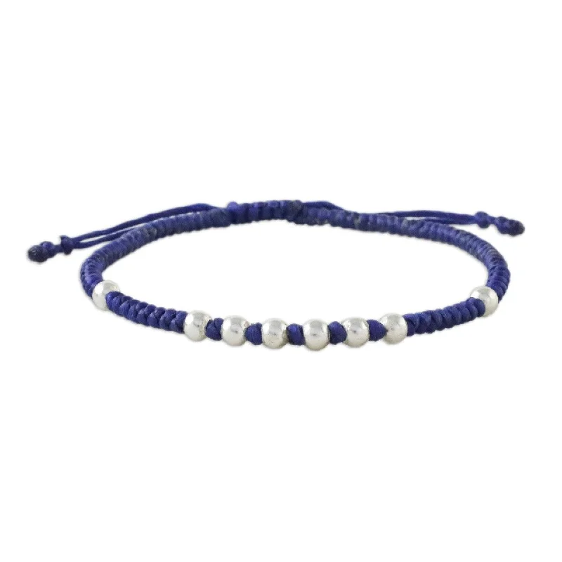 Bow knot bangles-Bohemian Rings-NOVICA Hill Tribe Ultramarine, Silver beaded cord bracelet