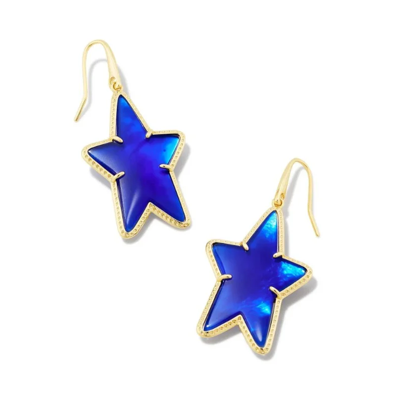 Celestial Earrings-Kendra Scott | Ada Gold Star Drop Earrings in Cobalt Blue Illusion