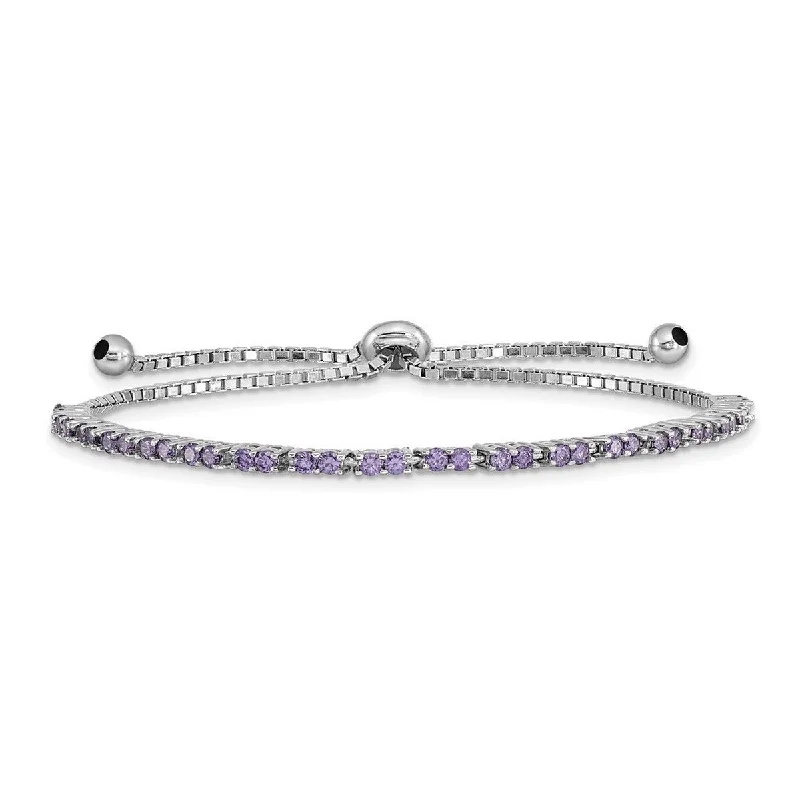 Bright link bangles-Gold Bangles-Curata 925 Sterling Silver Rhodium Plated February Purple CZ Cubic Zirconia Simulated Diamond Adj Bracelet