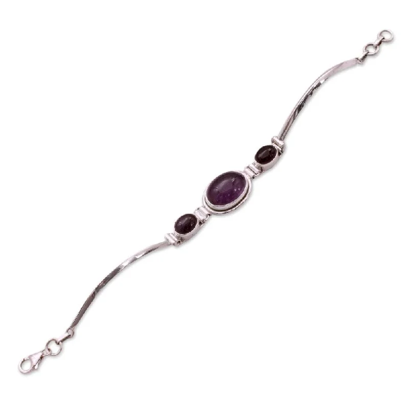 Flex cord bangles-Charm Rings-NOVICA Handmade Sterling Silver Delhi Crown Amethyst Bracelet (India)