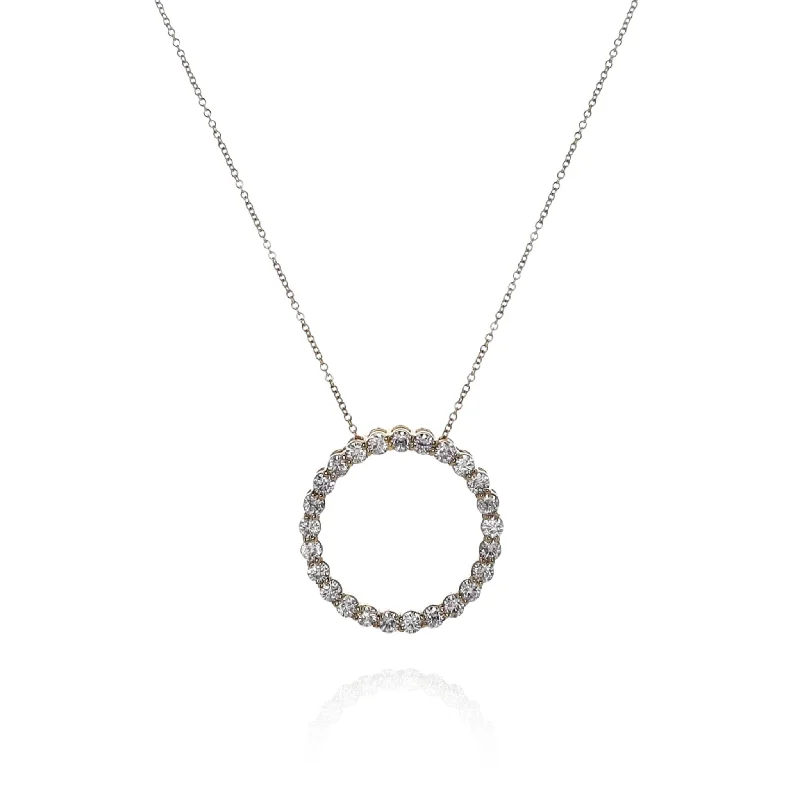 Strong chain necklaces-Arrow Necklaces-14k Yellow Gold 16/18" Diamond Circle Pendant Necklace